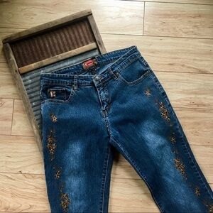 Gazoz Embroidered Boho Bling Flare Leg Denim Dark Wash Jeans Size 27